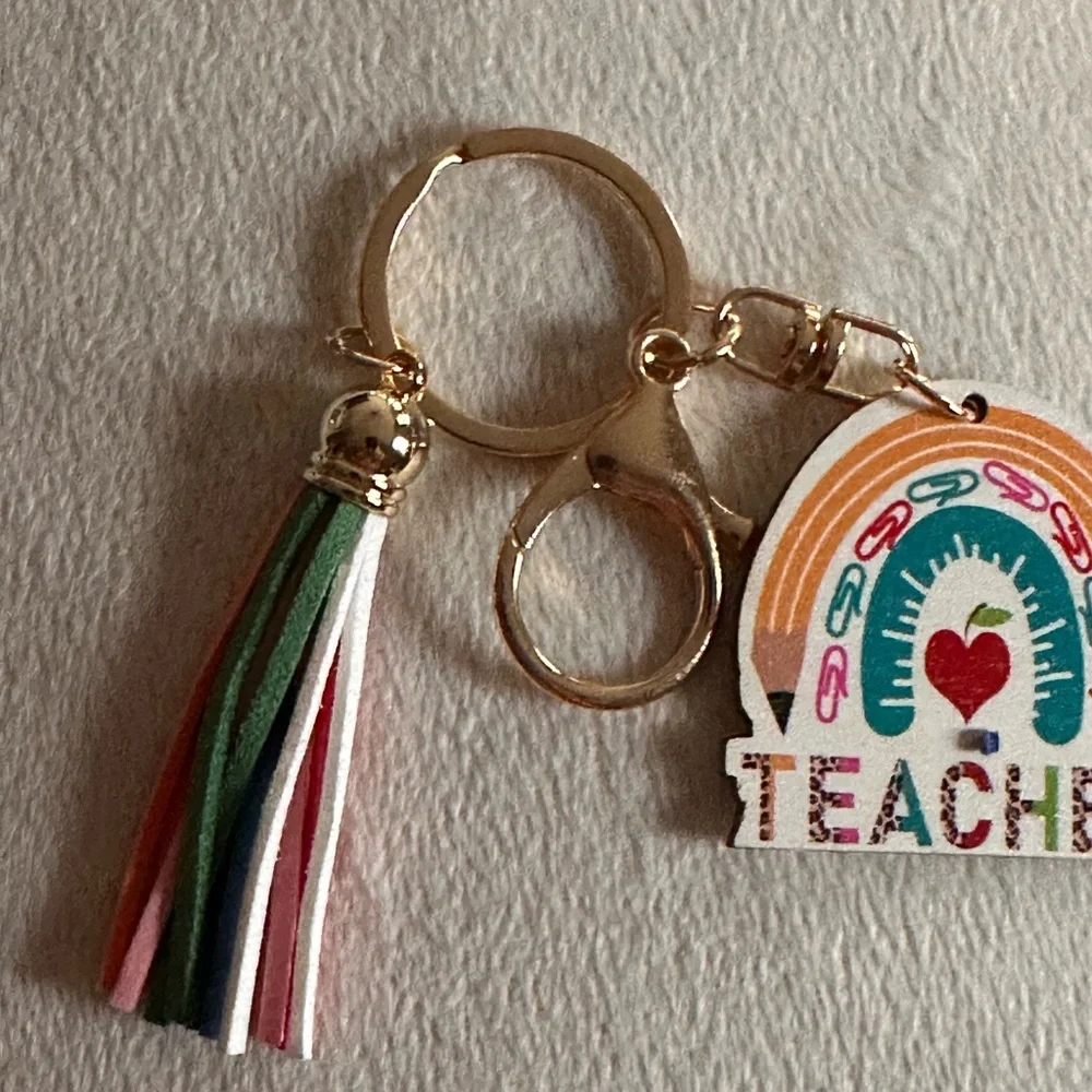 Keychain Teacher bag charm new with multi color fringe tassel